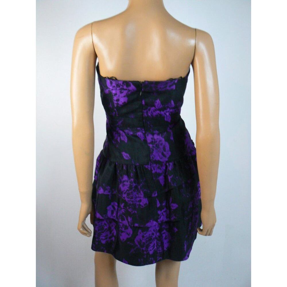 $168 Ali Ro Black Purple Floral Sateen Tiered Sweetheart Dress 6 NEW A866 - Picture 4 of 7
